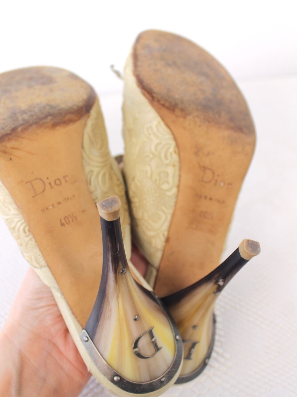 Dior Beige Leather Lace-Up Heeled Mules - Picture 5 of 6